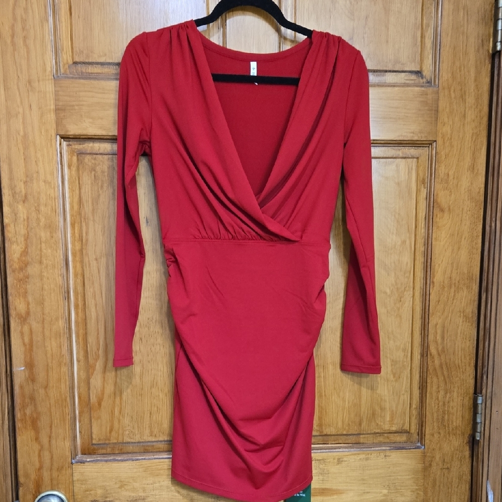 Halara Red Mini Dress Featuring A Crisscross Bodice And Side Ruching NWT